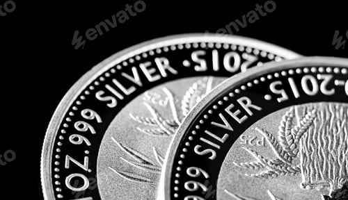 Preview: Close up of Silver Bullion Coin on a black mirror background