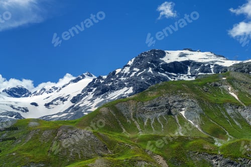 Preview: Mountain landscape along the road to Stelvio pass at summer. Glacier