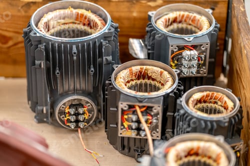Preview: details of the electric motor in the wooden case in the factory