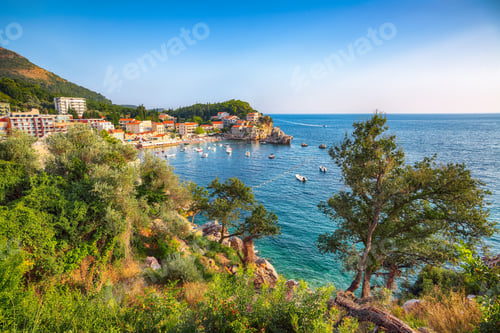 Preview: Picturesque summer view of Adriatic sea coast in Budva Riviera near Przno villag