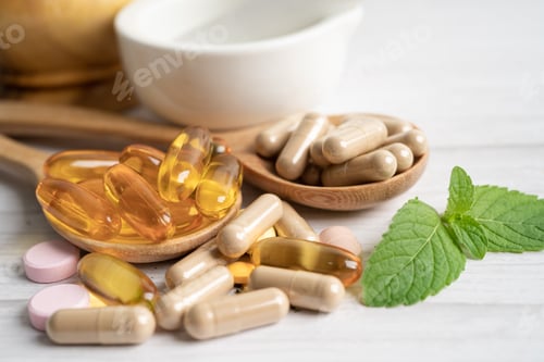 Preview: Wooden Spoons with Supplements and Herbs