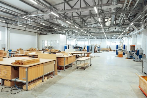 Preview: Interior of large workshop of contemporary furniture factory