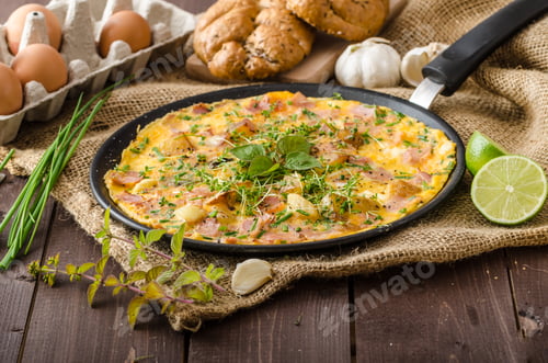 Preview: Egg omeletta with ham and herbs