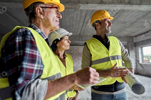 Preview: Three caucasian engineers discussing together on the construction site