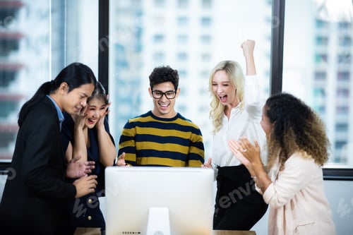 Preview: The young business team is happening the success of the business business success concept
