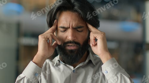 Preview: Stressed frustrated Indian man in underground parking lot suffering from tension disappointed male