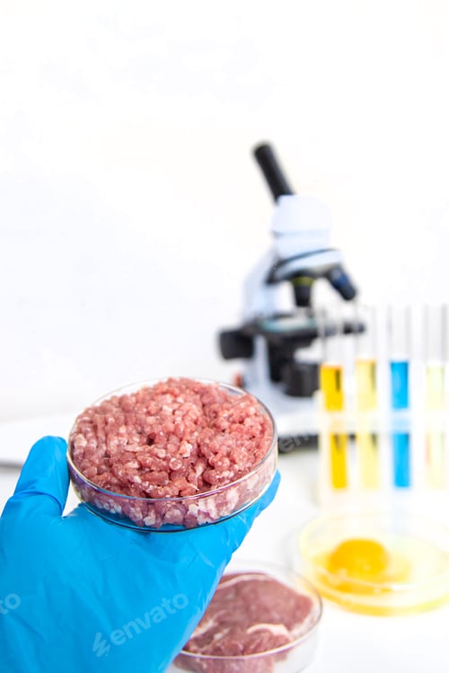 Preview: Examine meat in the laboratory. Selective focus.