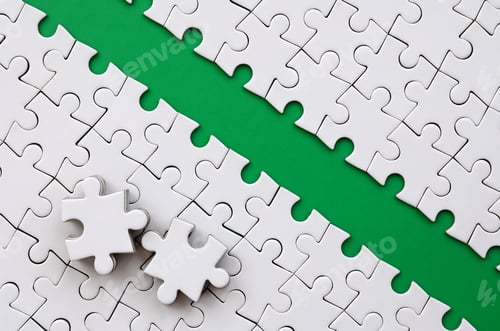 Preview: The green path is laid on the platform of a white folded jigsaw puzzle