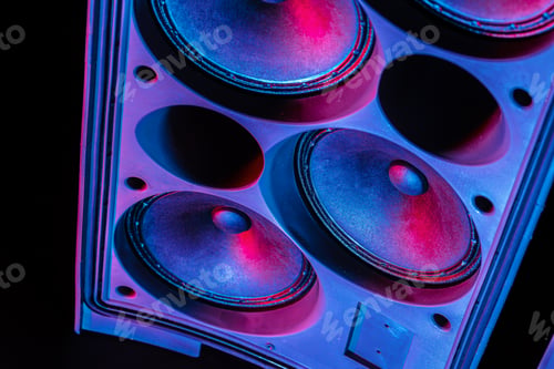 Preview: Stereo column of modern audio system close up