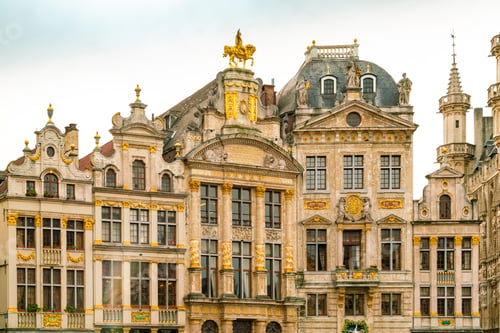 Preview: Belgium, Brussels, Golden ornaments on Grand Place buildings