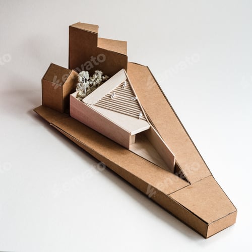 Preview: Modern architecture model made with wood and cardboard on white background