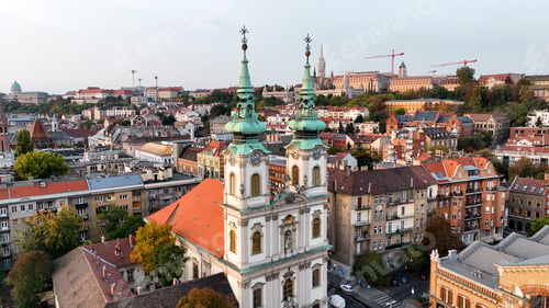 Preview: Aerial view of Budapest city skyline, Saint Anne Parish of Upper Watertown
