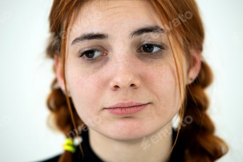 Preview: Close up portrait of innocent looking redhead pretty teenage girl