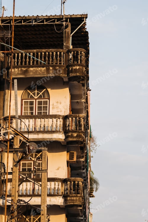 Preview: Vintage Building Facade in Bangkok.