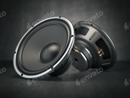 Preview: Sound speakers. Multimedia acoustic sound loudspeakers on black