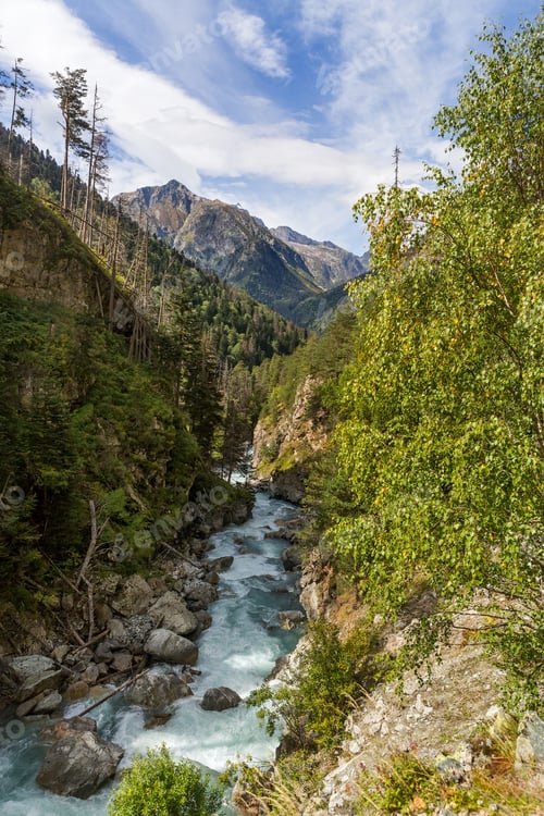 Preview: Mountain river flows through the gorge