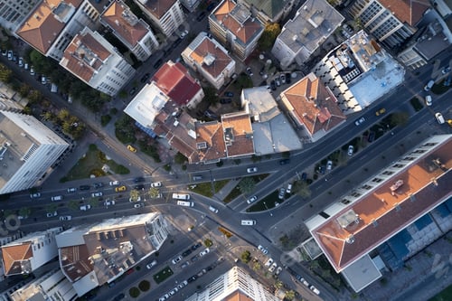 Preview: Top view of European modern architecture of resort town.