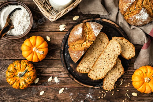 Preview: Pumpkin bread. Homemade wholemeal rye yeast-free bread with pumpkins