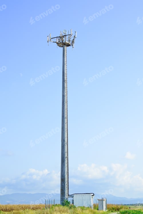 Preview: Telecommunications tower. Mobile phone station in a blue sky