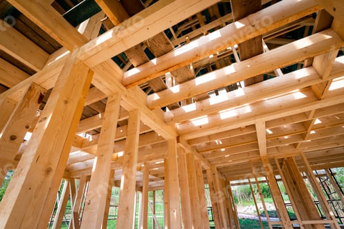 Preview: New interior residential wooden construction house framing