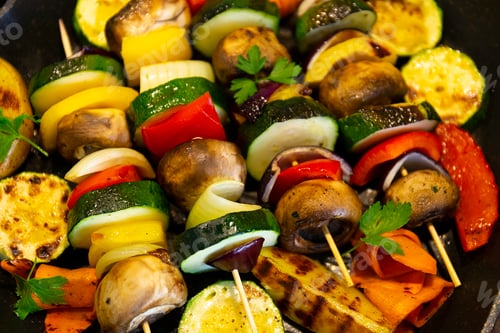 Preview: Vegetable skewers in a skillet
