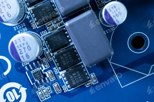 Preview: Electronic circuits in technology concept. Motherboard computer background. Microchip digital data