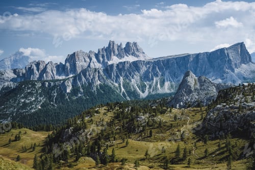 Preview: View over Passo di Giau Mountains, Croda da Lago, Formin of Europe Alps, Dolomites, Italy