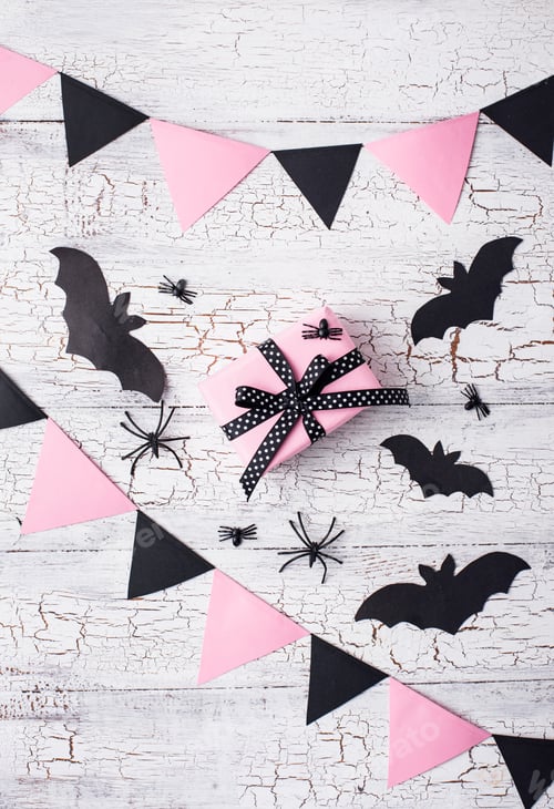 Preview: Pink and black decoration for Halloween