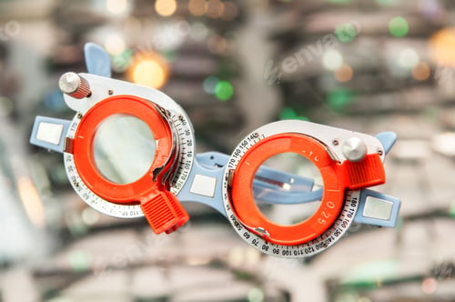 Preview: Close-up of trial frame spectacles for eyesight test.