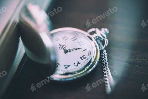 Preview: Vintage pocket watch , symbols of time with copy space.