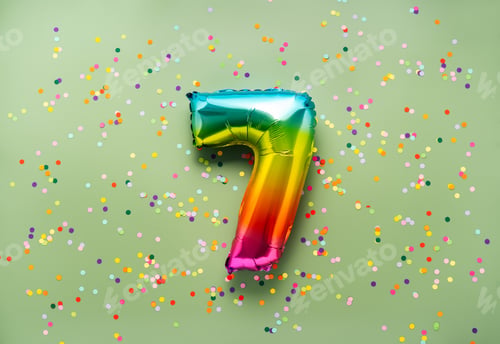 Preview: Colorful balloon number 7 on light green background