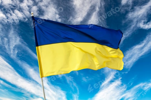 Preview: Ukrainian blue and yellow bicolor national flag on blue sky background