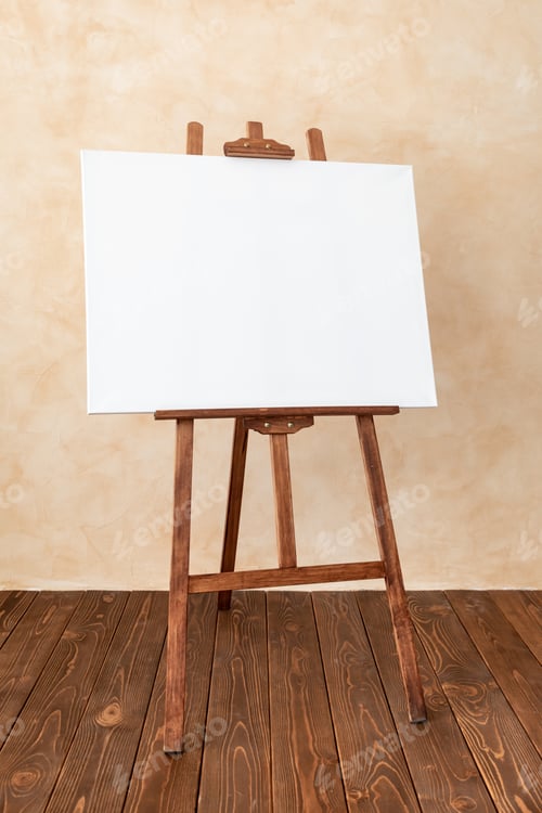 Preview: Wooden easel with canvas blank in studio