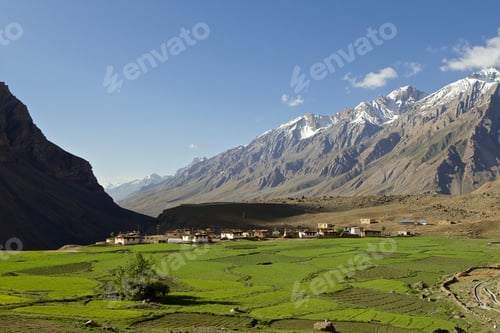 Preview: Village in valley near Kibber, Himachal Pradesh, India, Asia