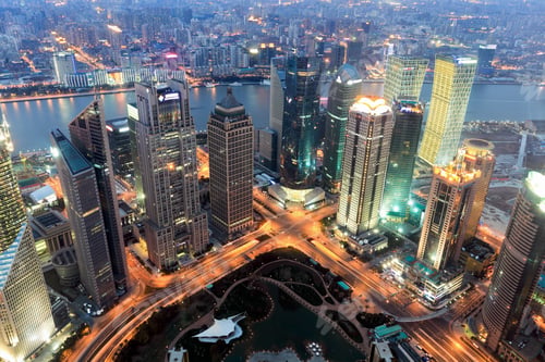 Preview: shanghai financial center at dusk