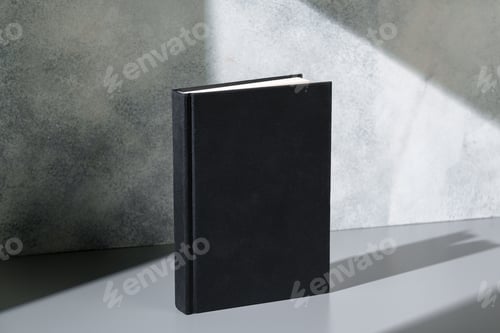 Preview: Black notepad with hard cover on gray background