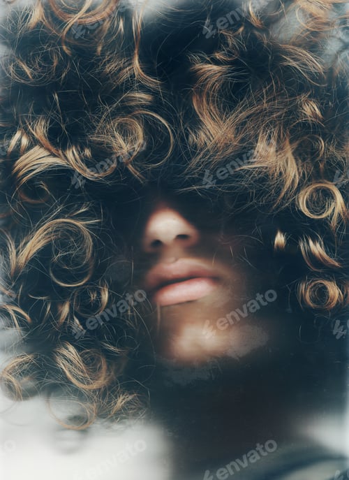 Preview: Hiding within himself. Young man with his face obscured by his long, curly hair.