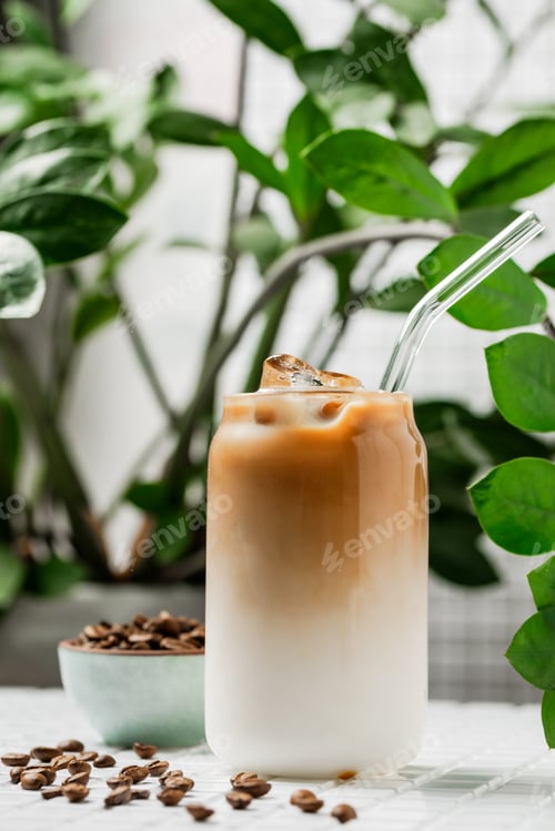 Preview: A glass of iced latte cold refreshing coffee drink