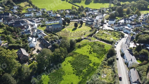 Preview: Aerial drone shot of Swimbridge village in North Devon, England