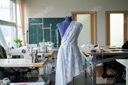 Preview: Mannequin stands adorned with a beautiful female dress