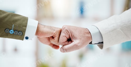 Preview: Partnership, fist bump and hands of business people together for motivation, support and cooperatio