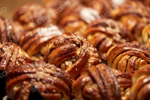 Preview: close up of buns or pies at bakery