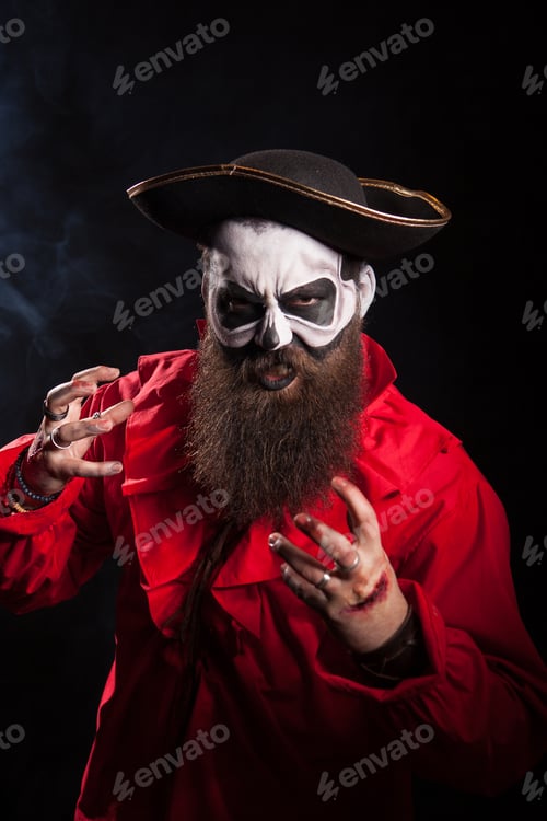 Preview: Actor with long beard and hat dressed up like a pirate