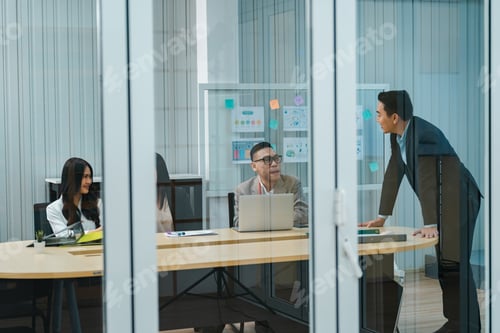 Preview: Professional diverse business people having collaboration team meeting, research strategy in company