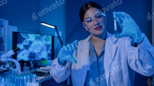 Preview: scientist is working on an important liquid inside tube in laboratory, the discovery of a vaccine to