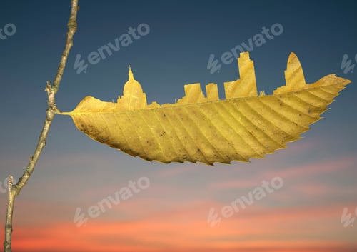 Preview: City skyline cut in yellow leaf