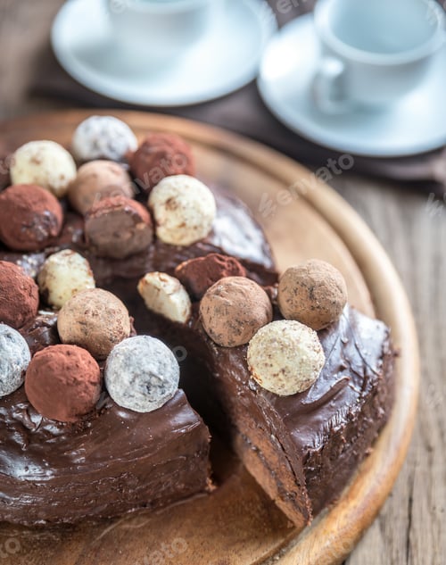 Preview: Sacher torte decorated with truffles