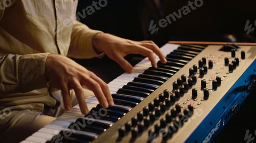 Preview: Talented artist performing in control room at studio and recording music