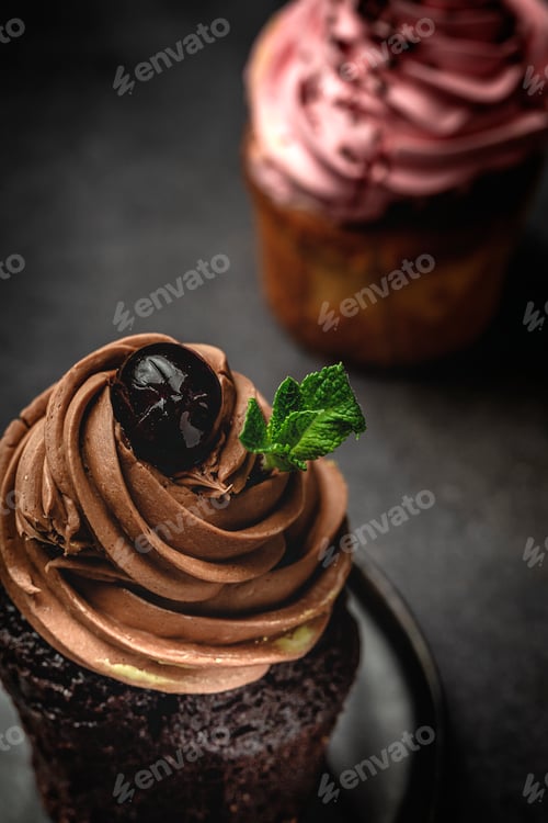 Preview: Gourmet Chocolate Cupcake with Cherry and Mint