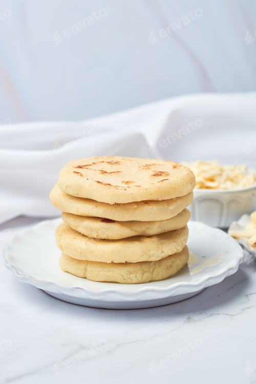 Preview: Arepa made from ground corn dough, cornmeal, traditional in the cuisine of Colombia and Venezuela